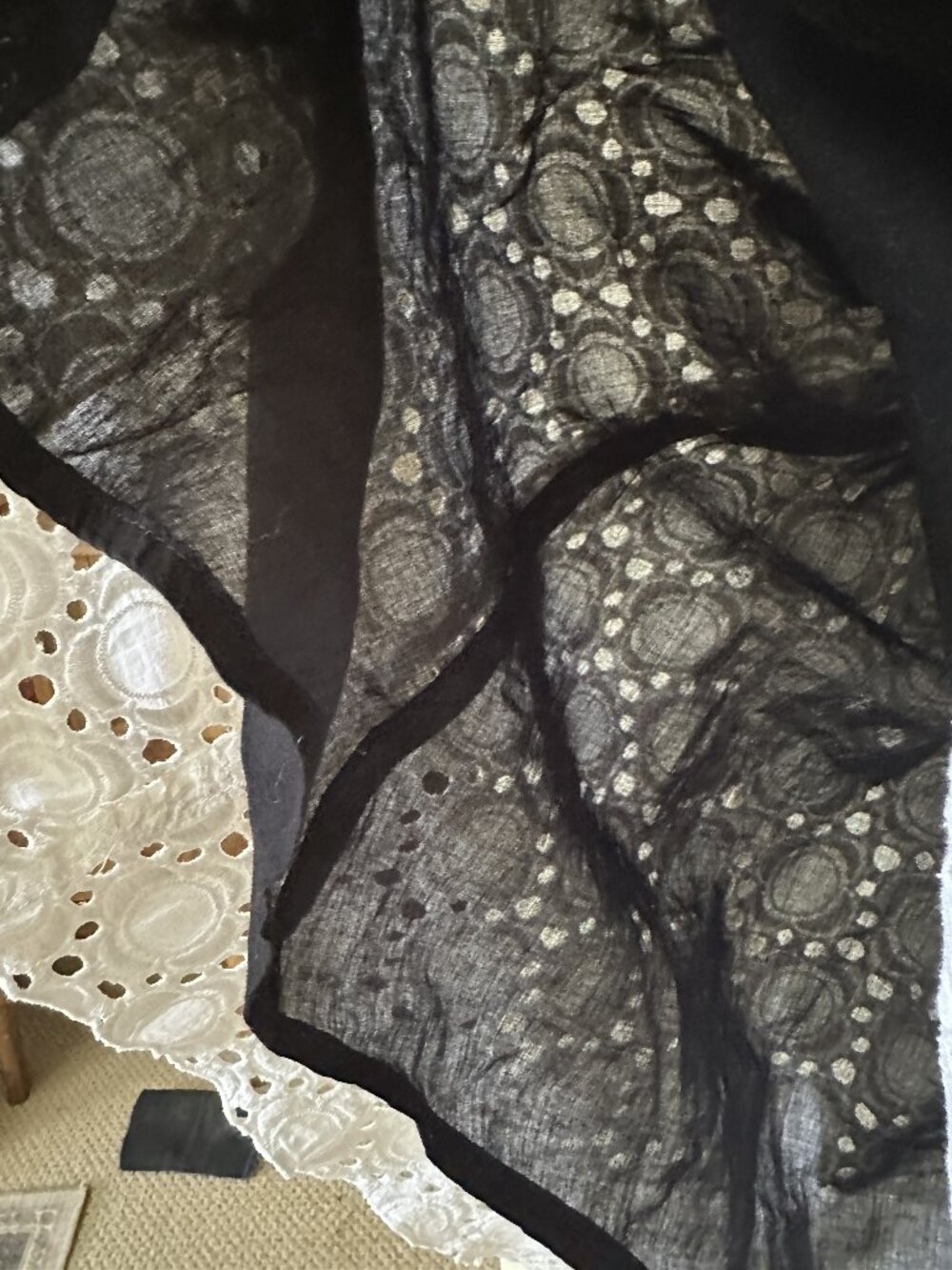 Pura Vida Size 12 White Floral Lace Midi Dress Black Satin Ribbon Cotton - Picture 14 of 15